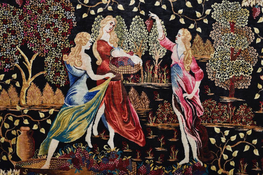 Hereke Silk Rug — Three Women in Garden